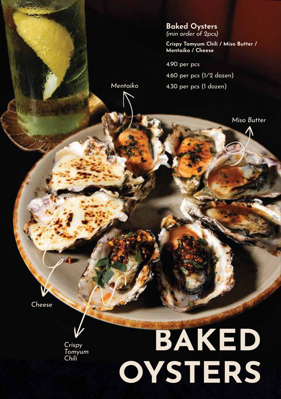 Baked oysters menu page of the Joo Chiat Oyster House dine-in menu