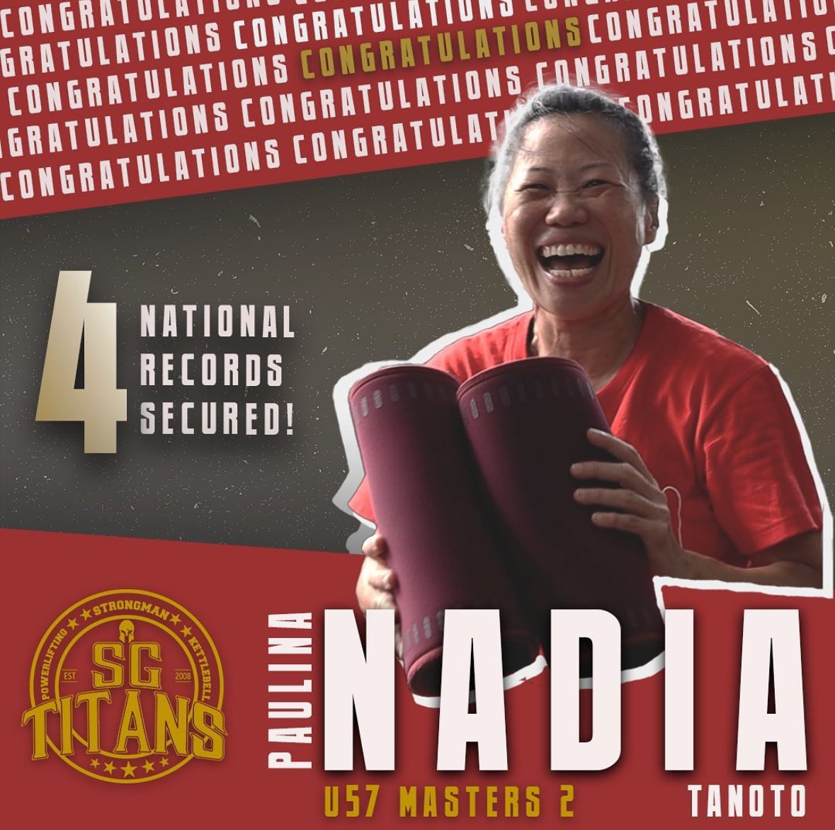SG Titans poster celebrating four national strongman records